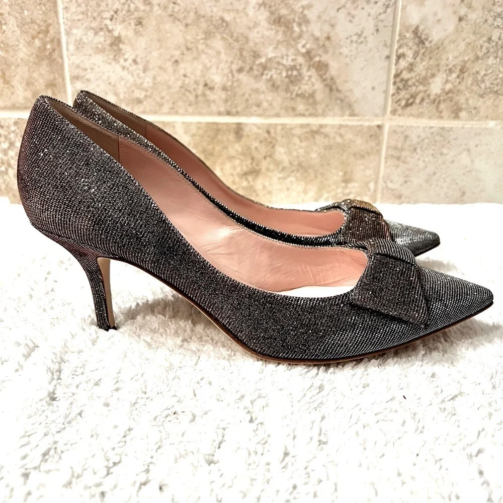 Kate Spade Juliette Italy Bow Pointed Toe Dress Pumps Sparking Bronze Bridal 9.5